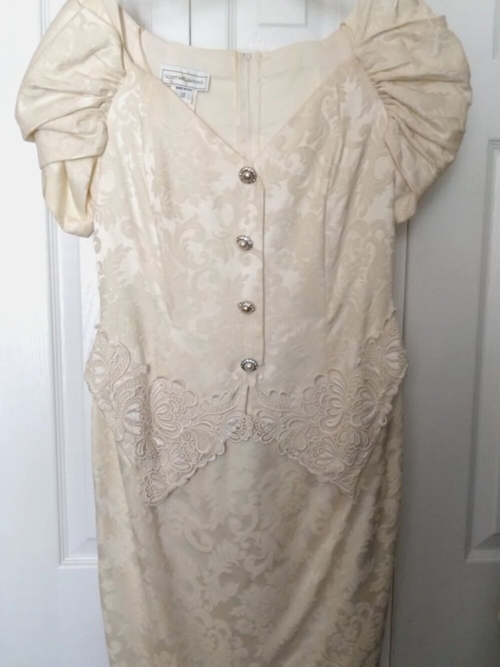 Vintage 80s Scott McClintok Victorian Off Shoulders Womans Size 10 Formal Dress
